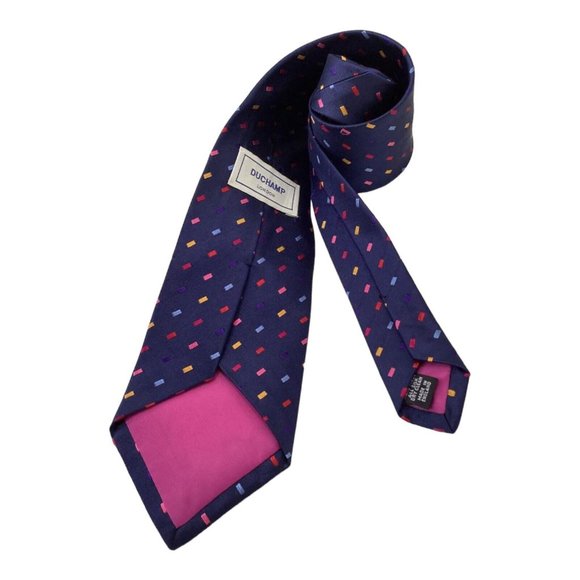 DUCHAMP LONDON Blue Geometric Silk Tie Hand  Made In England 58-"3".3/4 EX COND - Picture 6 of 8